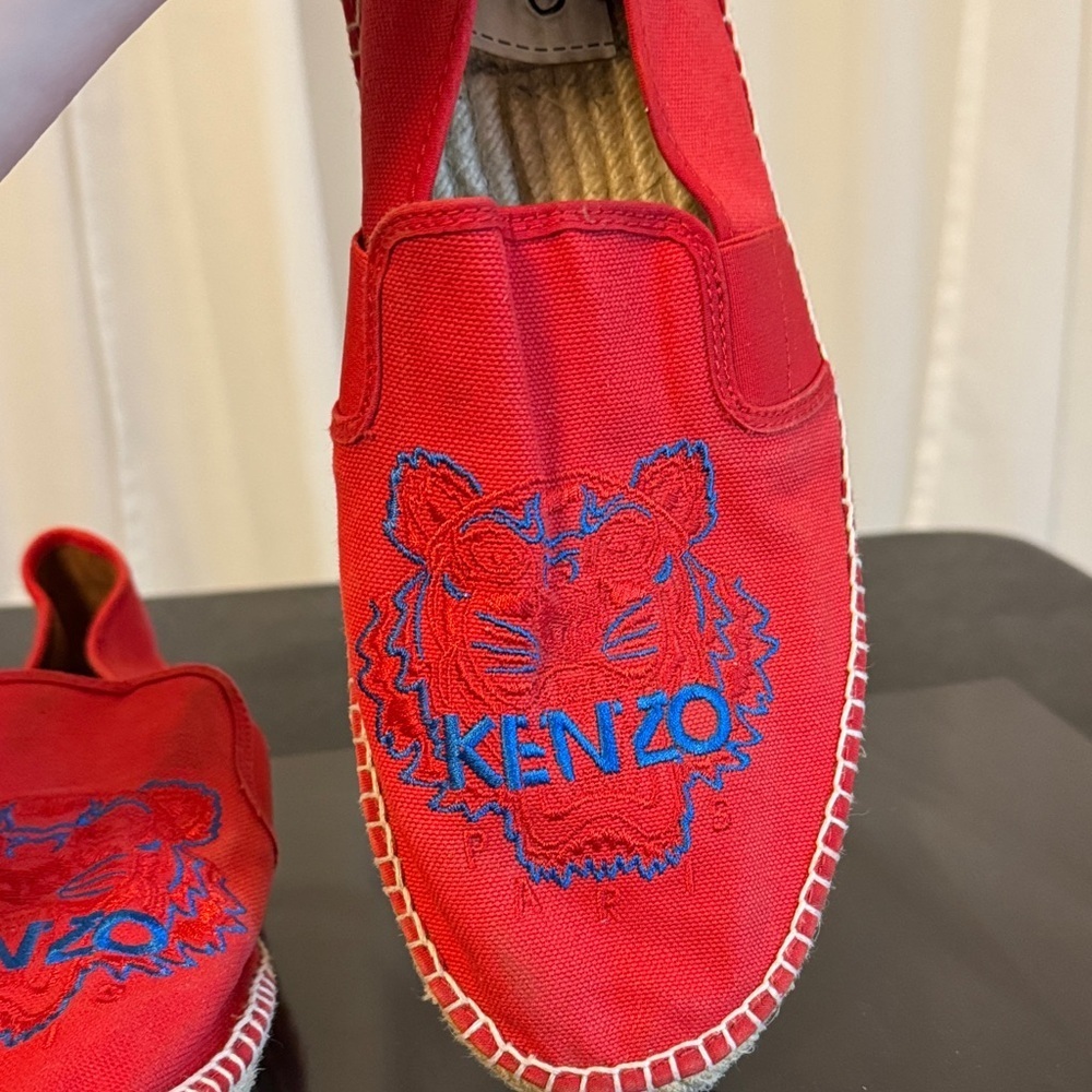 KENZO Paris Red Tiger Head Embroidered Canvas Espadrilles Women Size 42 or 12 - Picture 4 of 10
